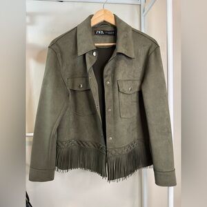 Zara Khaki Fringe Utility Jacket